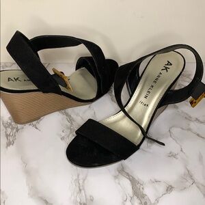 Anne Klein Black and Brown Wedge Sandals
